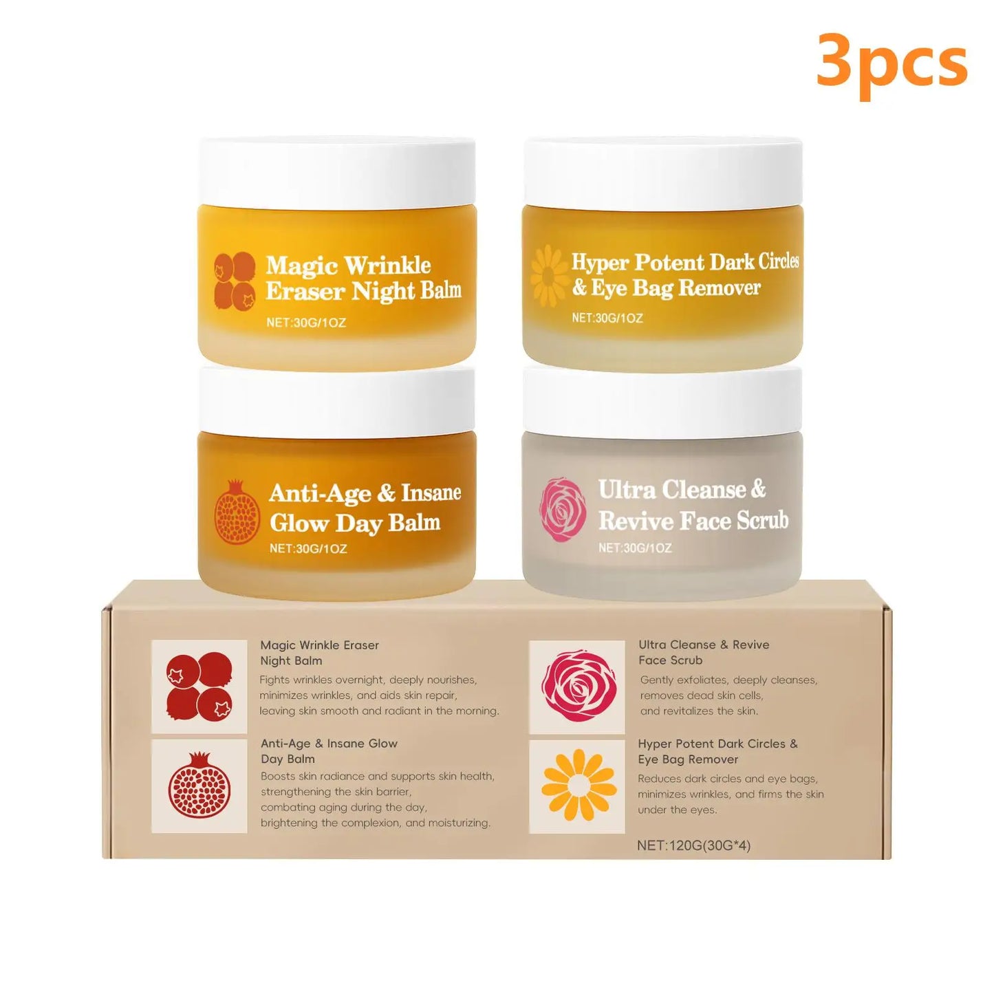 Night Day Cream for Face - Wrinkle Remover Instant Anti Dark Circles and Eye Bags Professional Facial Scrub for Glowing Skin 30g