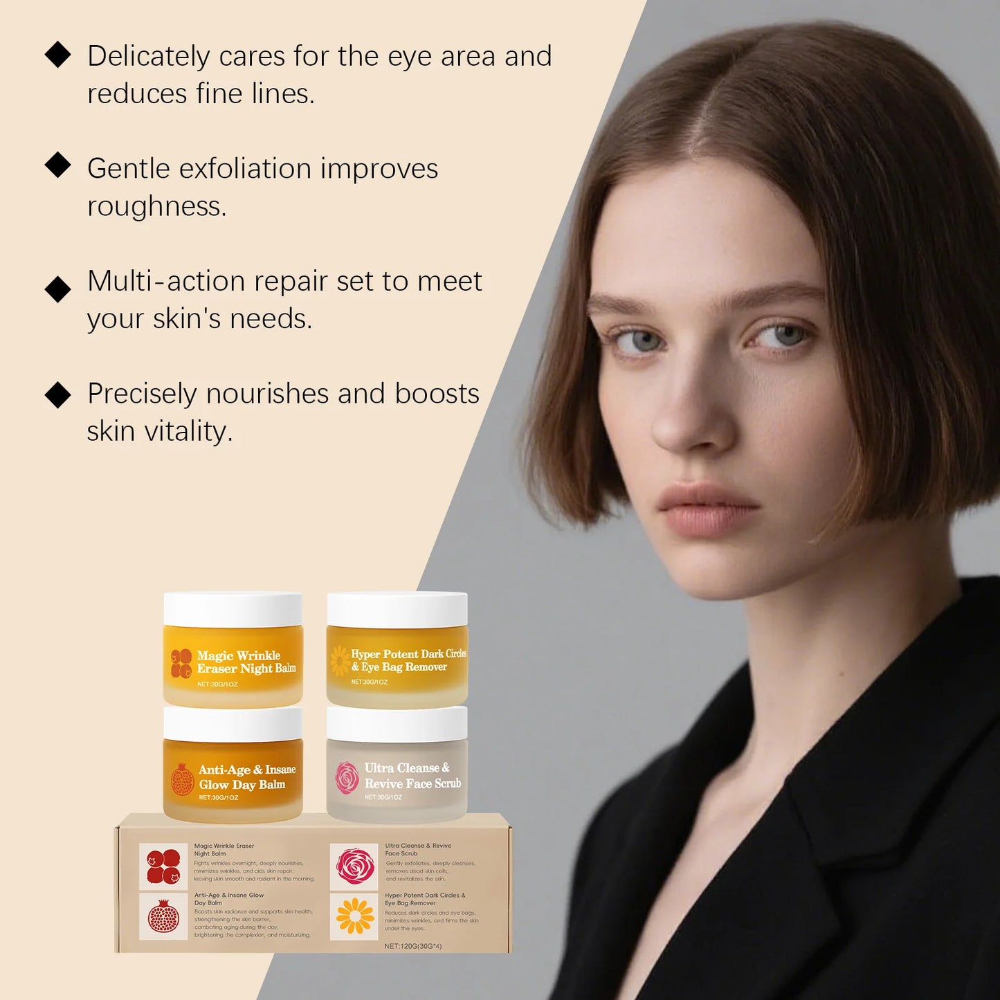 Night Day Cream for Face - Wrinkle Remover Instant Anti Dark Circles and Eye Bags Professional Facial Scrub for Glowing Skin 30g